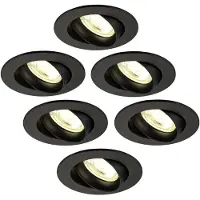 LEDVION 6er Set LED Einbaustrahler Rund Schwarz 3W dimmbar Warmweiss