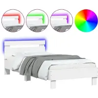 vidaXL Bettgestell mit Kopfteil und LED-Leuchten Weiß 90x200 cm
