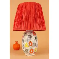 Opviq , Hochwertige Tischlampe, Keramikkörper, Rafia-Schirm Ø33 h:25 cm, Höhe: 50 cm, Kabel: 150 cm, E27 Fassung, Max 40 W, IP20, Orange, Modernes Design für stilvolle Räume.