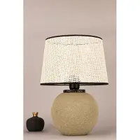 Opviq , Hochwertige Tischlampe mit Keramikkörper und Rattan-Kappe, Ø30 h:20 cm, Höhe: 42 cm | E27 Fassung, max. 40 W | Beige, rustikal, ideal für modernes Wohnen.