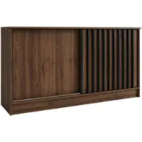 Beautysofa | Kommode HORIZON 160 cm Warmia Walnuss, Schwarz mit Lamellen Sideboard mit 2 Schiebetüren, Modernes Design, viel Stauraum