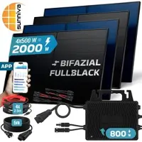 SUNNIVA 2000W Balkonkraftwerk BIFAZIAL FULLBLACK komplett Steckdose INVER ENERGY 800W Wechselrichter, PV Solaranlage, 5m Kabel, Bluetooth WIFI
