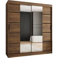 MEBLE KRYSPOL Kryspol - Schwebetürenschrank - Kleiderschrank mit Spiegel - 180 cm Breit x 200cm(H) x 62cm(T), 2 Türen, Laminierte Möbelplatte, RUBINO V4 180, Farbe Nussbaum Warmia, Griff: Schwarz