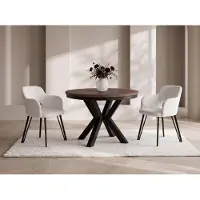 WFL GROUP Runder Ausziehbarer Esstisch im Loft-Stil - Industrieller Tisch mit Schwarzen Metallbeinen - Platzsparender Tisch für Wohnzimmer - Nussbaum Braun - 120 bis 200 cm