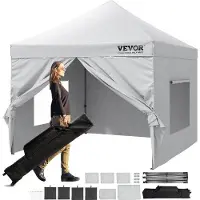 Famanu Pavillon Faltpavillon - Höhenverstellbar - Inklusive Tragetasche - Partytent für 6-8 Personen - 3,048x3,048x3,20m - 500D PolyurethanSilber - Weiß