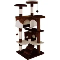 Famanu Kratzbaum mit 2 Spielbällen - 3 Plattformen - Höhe 130 cm - Sisal und weiches Plüsch - für kleine und große Katzen - braun-beige