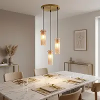 Globo Lighting LED Hängeleuchte, Metall, Gold, Glas, 3-flammig, E14, Ø 35 cm, H 120 cm