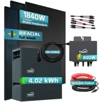 SUNNIVA 1840W Balkonkraftwerk mit 4,02 kWh Speicher TSUN TSOL SOLARCAN & 800W Wechselrichter, BIFAZIAL FULLBLACK komplett Steckdose, PV Solaranlage Komplettset mit Solarspeicher, 4x460W N-Type Glas