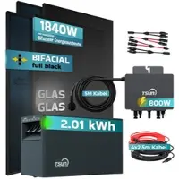 SUNNIVA 1840W Balkonkraftwerk mit 2,01 kWh Speicher TSUN SOLARCAN TSOL-DCU2000Lite, BIFAZIAL FULLBLACK komplett Steckdose, PV Solaranlage Komplettset mit Solarspeicher, 4x 460W Glas-Glas Bifacial