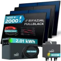 SUNNIVA 2000W Balkonkraftwerk mit 2,01 kWh Speicher TSUN SOLARCAN TSOL-DCU2000Lite, BIFAZIAL FULLBLACK komplett Steckdose, PV Solaranlage Komplettset mit Solarspeicher, 4x 500W Glas-Bifacial