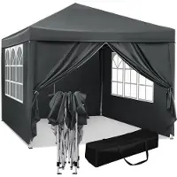 Famanu Partytent 3x3m - Wasserfest, UV-Schutz, mit Tragetasche und Seitenwänden - Grau