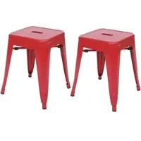 Proregal 2er-Set Hocker Sitzhöhe 46cm Metall Industriedesign Stapelbar Rot Metallhocker Sitzhocker