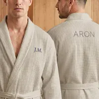 Yoursurprise Personalisierter Waffelbademantel Herren - Bestickt - Beige - L/XL