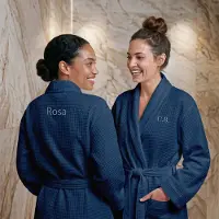 Yoursurprise Personalisierter Waffel-Bademantel Damen - Bestickt - Blau - L/XL