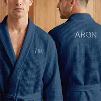 Yoursurprise Personalisierter Waffel-Bademantel Herren - Bestickt - Blau - S/M