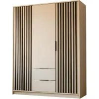 Lookway Dreitüriger Kleiderschrank NELA mit Lamellen 155 cm, Kaschmir / Kaschmir + Schwarz