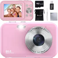 Siltcon Digitalkamera Full HD 64MP – 2,8-Zoll-Display, 16x Zoom, Pink
