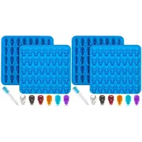 Jojomino 4 Stück Gummischädel-Süßigkeitsformen aus Silikon, Schokoladen-Gummiformen mit 2 Pipette Antihaft-Silikon Im Lebensmittelqualität für Candy Blau