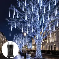 Rosikey 2.4M Meteorschauer Lichterkette 192 LED Weihnachtsdeko Eiszapfen Lichterkette Winter Halloween Dachrinne Fenster Garten Balkon Deko, Weiß