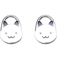 Jojomino 2X Schwarze Katze Cartoon Faltbare Silber Ton Handtasche Haken Rutschfest Gummibasis