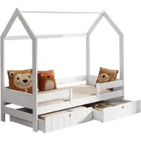 Mirjan 24 Kinderbett Naomi 80, Kinderzimmer Bett mit Lattenrost, Holzkonstruktion (Farbe: Weiß, Größe: 80x180 cm)