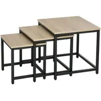 HOMCOM 3er-Set Couchtisch mit Stahlrahmen Holzoptik Wohnzimmertisch Natur