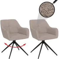 Mendler 2er-Set Esszimmerstuhl MCW-O47, Küchenstuhl Armlehne, drehbar Auto-Return, Stoff/Textil (270g/m²) beige