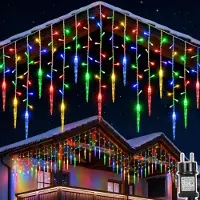 ROSNEK 3.5m 96LED Eiszapfen Lichterkette Bunt Lichtervorhang Wasserdicht Innen Party Garten Weihnachten Deko