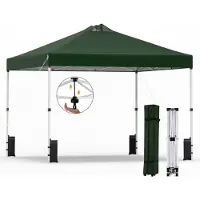KOMFOTTEU Pavillon 3 x 3m, Gartenpavillon mit EIN-Knopf-System, silberbeschichtetem Dach, strapazierfähigem Rahmen, Sandsäcken, Heringen und Seilen, tragbares Partyzelt für Picknicks, Partys (Grün)
