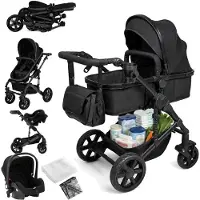 StarTech.com Babywagen - 3-in-1 Reisesystem - Für geborene - Faltbar - Leicht - Stoßdämpfende Räder - Leinenbezug - Schwarz
