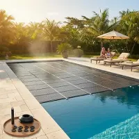 Markenlos Pool Solarfolie Rund Ø 549 cm Schwarz 120my – Solarplane PVC mit Luftkammern und Ösen | spart bis zu 70% Heizkosten, reduziert Verdunstung, UV-beständig, zuschneidbar für Aufstellpool