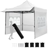 KOMFOTTEU Pavillon 3x3m, Pop Up Partyzelt mit 3 Seitenteilen, 3-Fach höhenverstellbarer Faltpavillon mit 4 Sandsäcke, Sonnenschutz, Gartenpavillon mit Rolltasche, Gartenzelt für Party & Camping