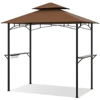 KOMFOTTEU Grillunterstand, Korb, Haken, 2 Ablagen, 240 x 151 x 255 cm (Braun)
