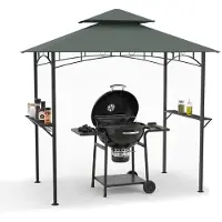 KOMFOTTEU Grillunterstand, Korb, Haken, 2 Ablagen, 240 x 151 x 255 cm (Grau)