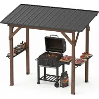 KOMFOTTEU Grillpavillon, 2,6 x 1,5 m Grillunterstand, Braun