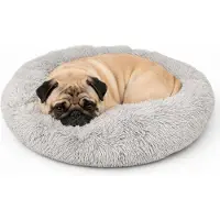 Relaxdays Hundebett flauschig, rundes Katzenbett, Ø 60 cm, Hundekissen für kleine Hunde, Haustierbett waschbar, grau