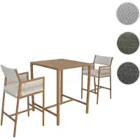 Mendler Set Bartisch + 2x Barhocker HWC-Q12, Barstuhl Stehtisch, Polyrattan Olefin (210 g/m²) weiß