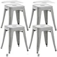 DELUKE Hocker FULDA 4er Set 40x40x46cm, Metall, Silber Küchenhocker Esszimmerhocker Stapelhocker