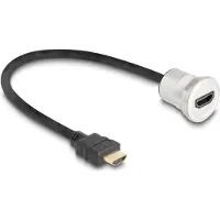 DeLOCK HDMI Einbaubuchse 8K 60 Hz mit Kabelpeitsche Stecker 30 cm Aluminium (88180)