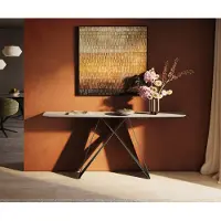DELIFE Konsolentisch Edge Boot 180x40 cm Keramik Laminam Travertino Bianco Creme-Weiß Velio Metall Effektfinish Titan