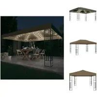 vidaXL Pavillon mit LED-Lichterkette 3x4 m Taupe Stoff - Pavillons & Partyzelte