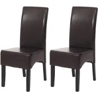 Mendler 2er-Set Esszimmerstuhl Küchenstuhl Stuhl Crotone, LEDER braun, dunkle Beine