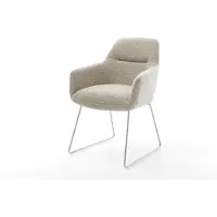 DELIFE Esszimmerstuhl Pejo-Flex Webstoff Soft Beige Kufengestell Edelstahl Taschenfederkern