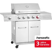 Hanseatic Gasgrill "Richland, 5 Brenner (inkl. Turbobrenner) + Seitenbrenner 21,5kw Gesamt", silberfarben, B:134,7cm H:117cm T:57cm, Grills, Gasgrill, inkl. 3 Jahre Herstellergarantie