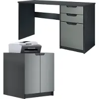 Vladon Büromöbel Homeoffice Set Paris, Germany mit Druckerkommode und Schreibtisch, Schwarz matt / Graphit seidenmatt