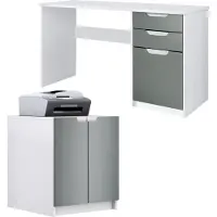 Vladon Büromöbel Homeoffice Set Paris, Germany mit Druckerkommode und Schreibtisch, Weiß matt / Graphit seidenmatt