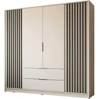 Lookway Viertüriger Kleiderschrank NELA mit Lamellen 206 cm, Kaschmir / Kaschmir + Schwarz