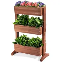 Helloshop26 - Dreistufiges Pflanzenregal 71 x 38 x 105 cm mit Wasserablauf und Stabilität modernes Design massives braunes Holz 20_0020852
