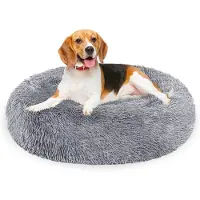 TolleTour Hundebett Schlafplatz Katzenbett Katze Plüsch Hundekissen Kuschelbett hellgrau 100cm