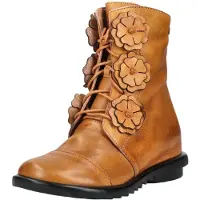 LAURA VITA Damen Stiefelette mit Blütenapplikationen aus Leder Cyrielle 43, Größe:37 EU, Farbe:Braun
